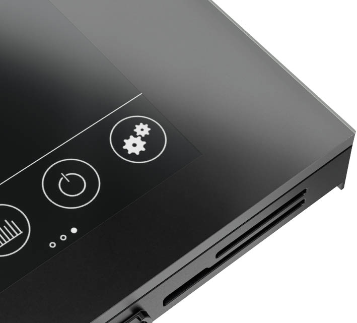 thanos EVO Raumbediengerät Makroaufnahme der Glasoberfläche